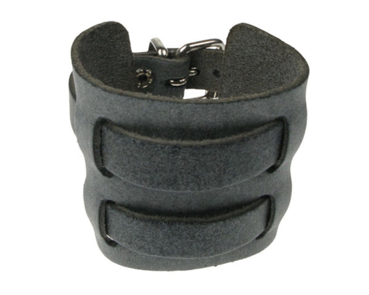 WB337 4 ROW WIDTH 2 INCH WB WEAVED INTO LEATHER PIECE SPECIAL GREY Leather Wristband Special Gr