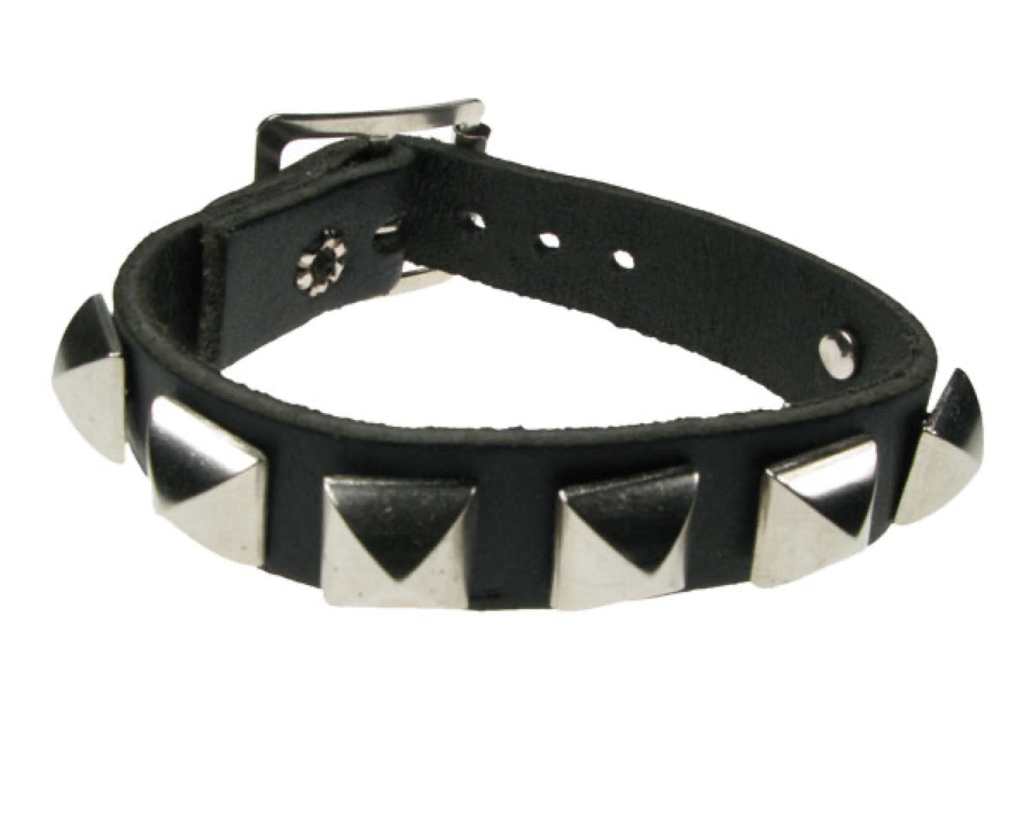 WB348 1 ROW SPACED CURVED PYRAMID Leather Wristband - Black