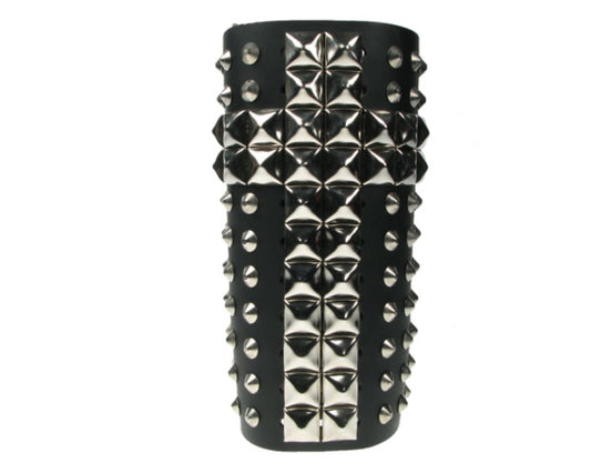 WB360 11 ROW PYRAMID AND CONICAL LEATHER ARMBAND/LEATHER GAUNTLET/LEATHER WRISTBAND - BLACK