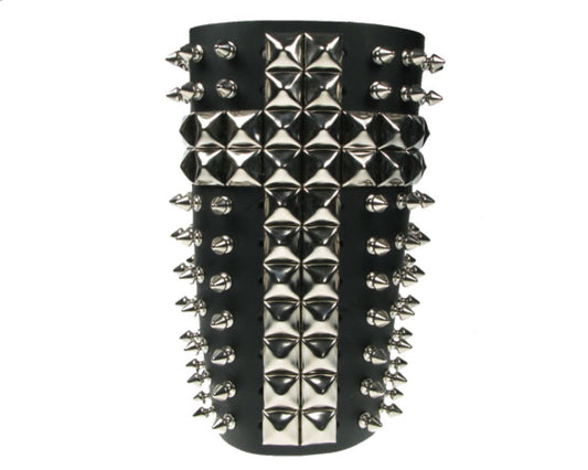 WB362 11 ROW PYRAMID AND WITH 2 ROW SPIKE ON TOPLEATHER ARMBAND LEATHER GAUNTLET LEATHER WRISTBAND