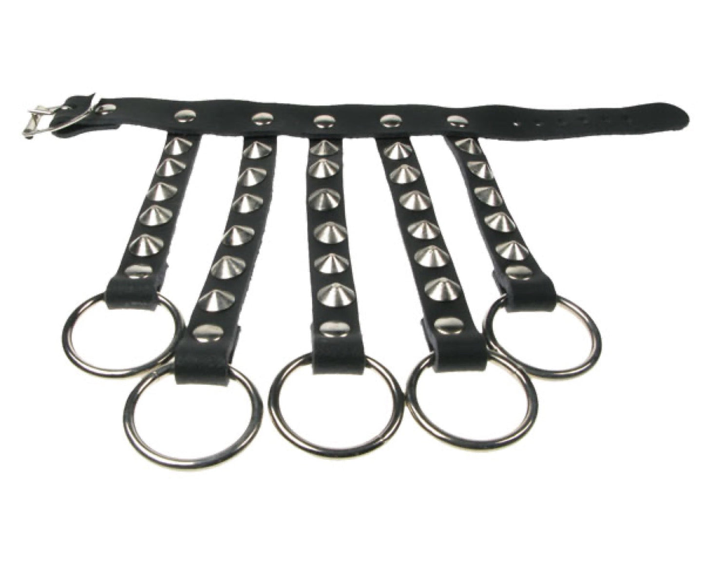 WB363 1 ROW & 5 CONICAL FINGERS W/ RINGLETS  Leather Glove Leather Wristband