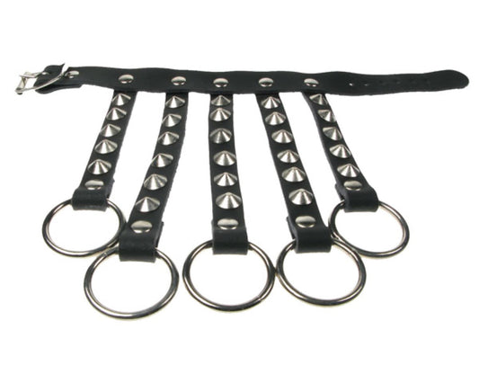 WB363 1 ROW & 5 CONICAL FINGERS W/ RINGLETS  Leather Glove Leather Wristband