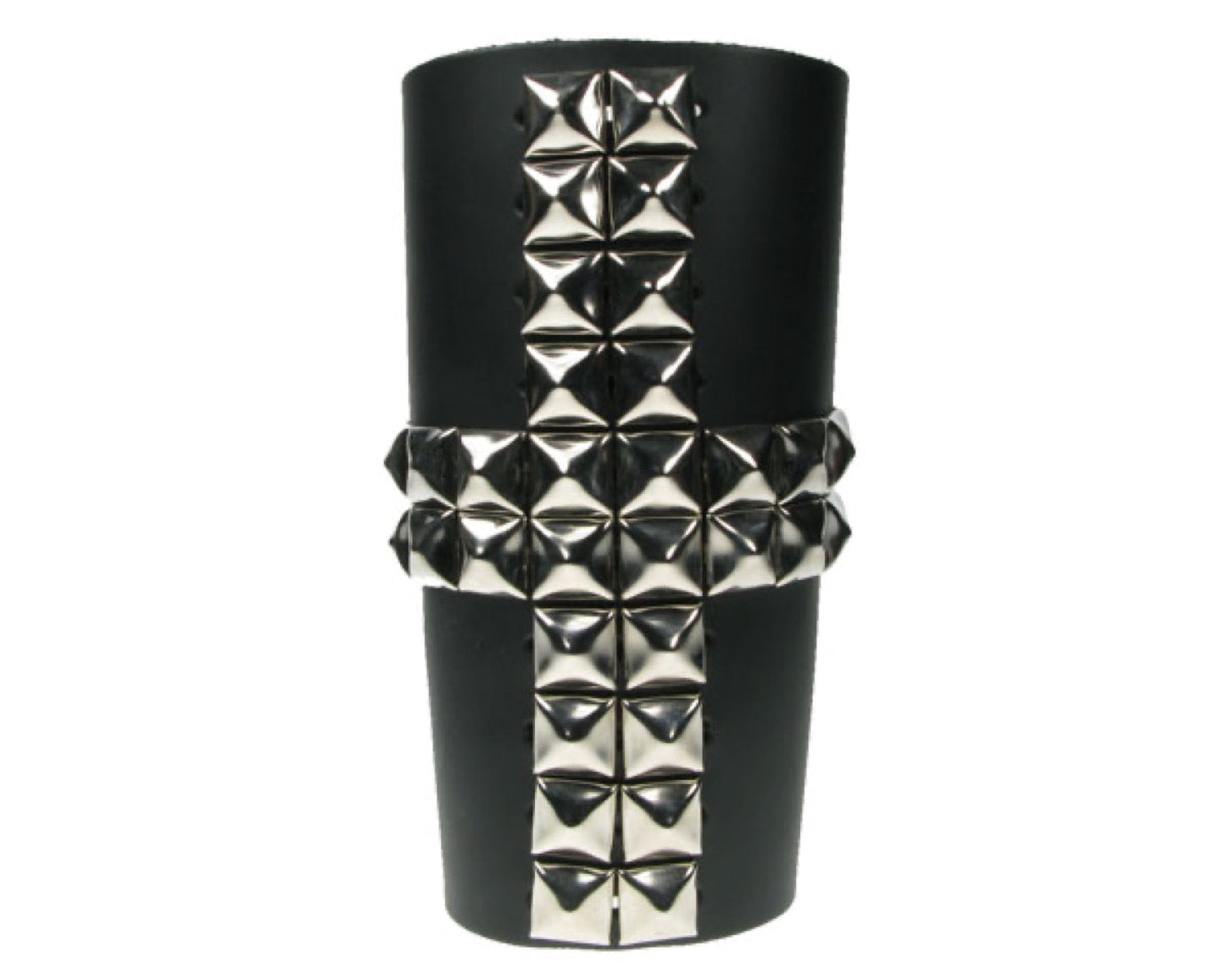 WB365 11 ROW WIDTH, PYRAMID CROSS LEATHER ARMBAND/LEATHER GAUNTLET/LEATHER WRISTBAND - BLACK