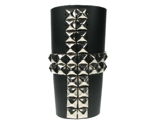 WB365 11 ROW WIDTH, PYRAMID CROSS LEATHER ARMBAND/LEATHER GAUNTLET/LEATHER WRISTBAND - BLACK