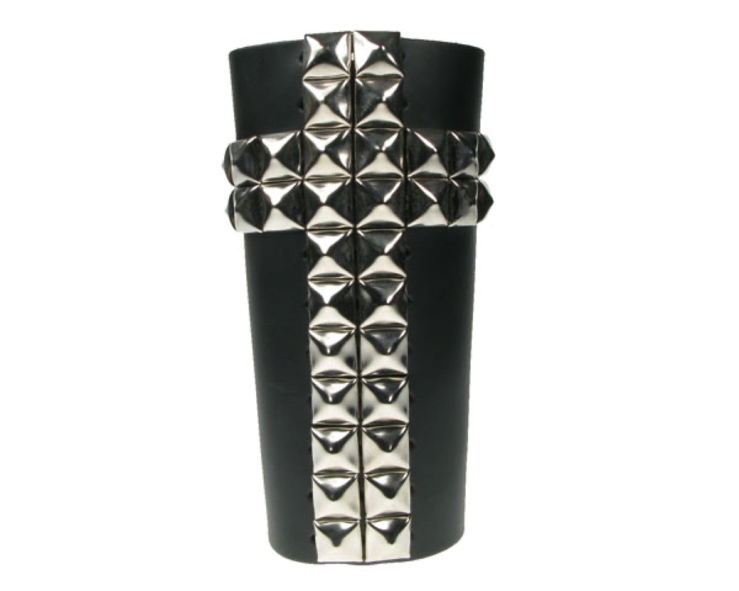 WB366 11 ROW WIDTH PYRAMID CHRISTIAN CROSS LEATHER ARMBAND LEATHER GAUNTLET LEATHER WRISTBAND BLACK