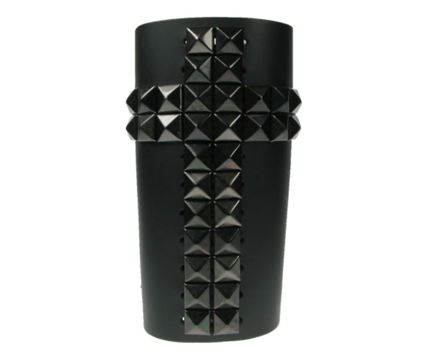WB371 11 ROW WIDTH BLACK PYRAMID CRUCIFIXLEATHER ARMBAND LEATHER GAUNTLET LEATHER WRISTBAND BLACK