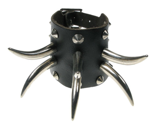 WB382 4 ROW WIDTH, CONICAL AND SABER TOOTH ASSORTED Leather Wristband - Black