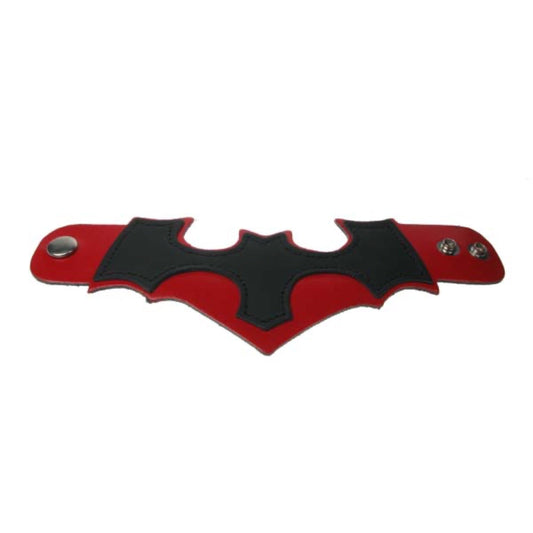 WB388B BAT DESIGN WB Leather Wristband - Black / Red