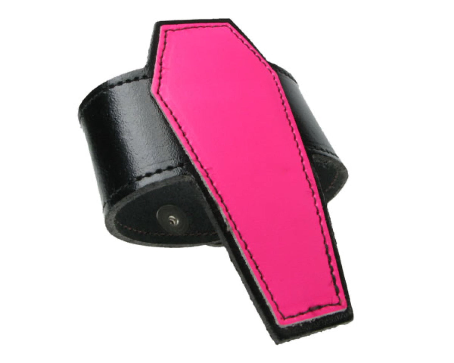 WB390 COFFIN WB, BUTTONED Leather Wristband - Black / Pink