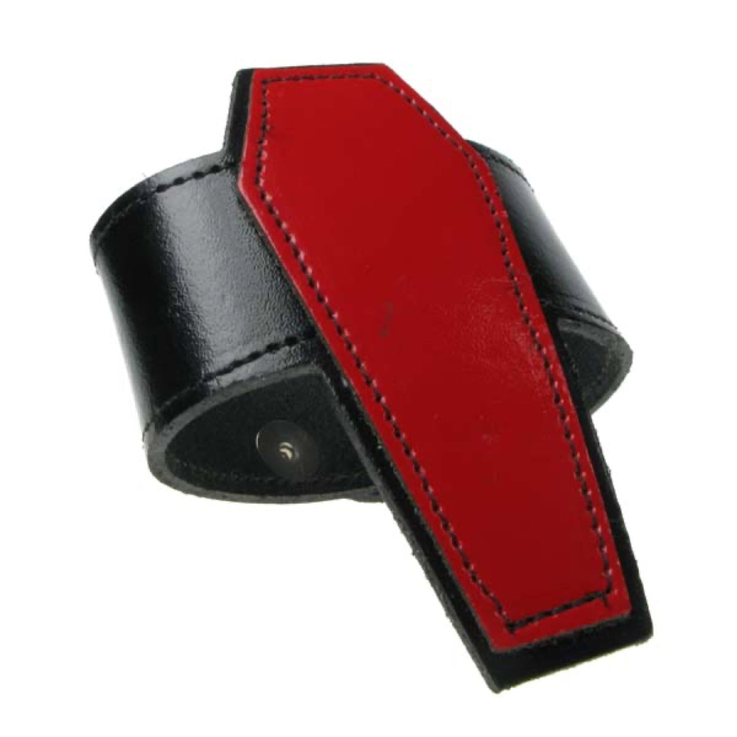 WB390B COFFIN WB, BUTTONED Leather Wristband - Black / Red