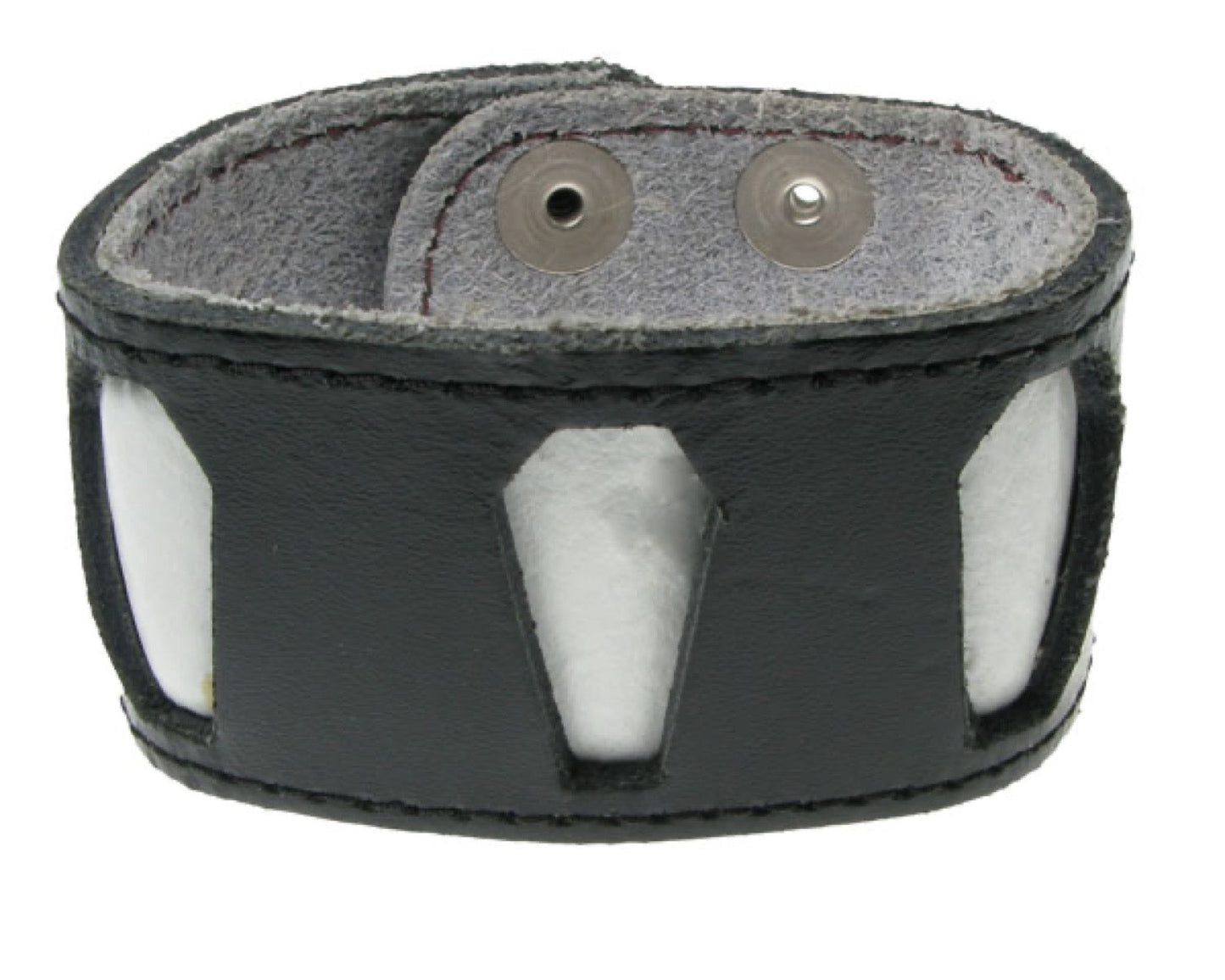 WB391 DOUBLE LAYER WB, 3 COFFINS BUTTONED Leather Wristband - Black  White