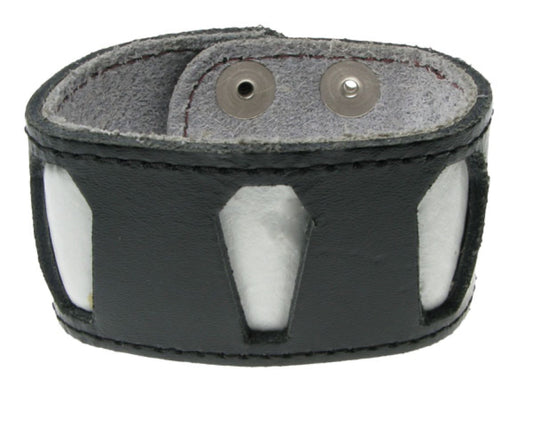 WB391 DOUBLE LAYER WB, 3 COFFINS BUTTONED Leather Wristband - Black  White