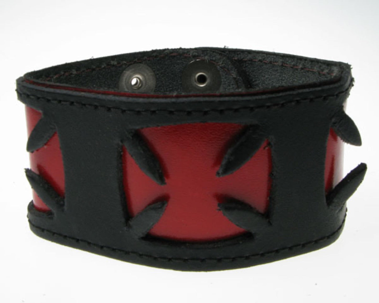 WB394 DOUBLE LAYER WB, 3 GERMAN CROSS BUTTONED Leather Wristband - Black  Red