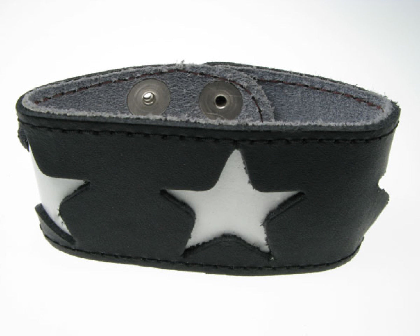WB397 DOUBLE LAYER WB, STARS BUTTONED Leather Wristband - Black  White