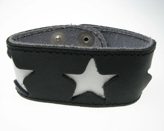 WB397 DOUBLE LAYER WB, STARS BUTTONED Leather Wristband - Black  White