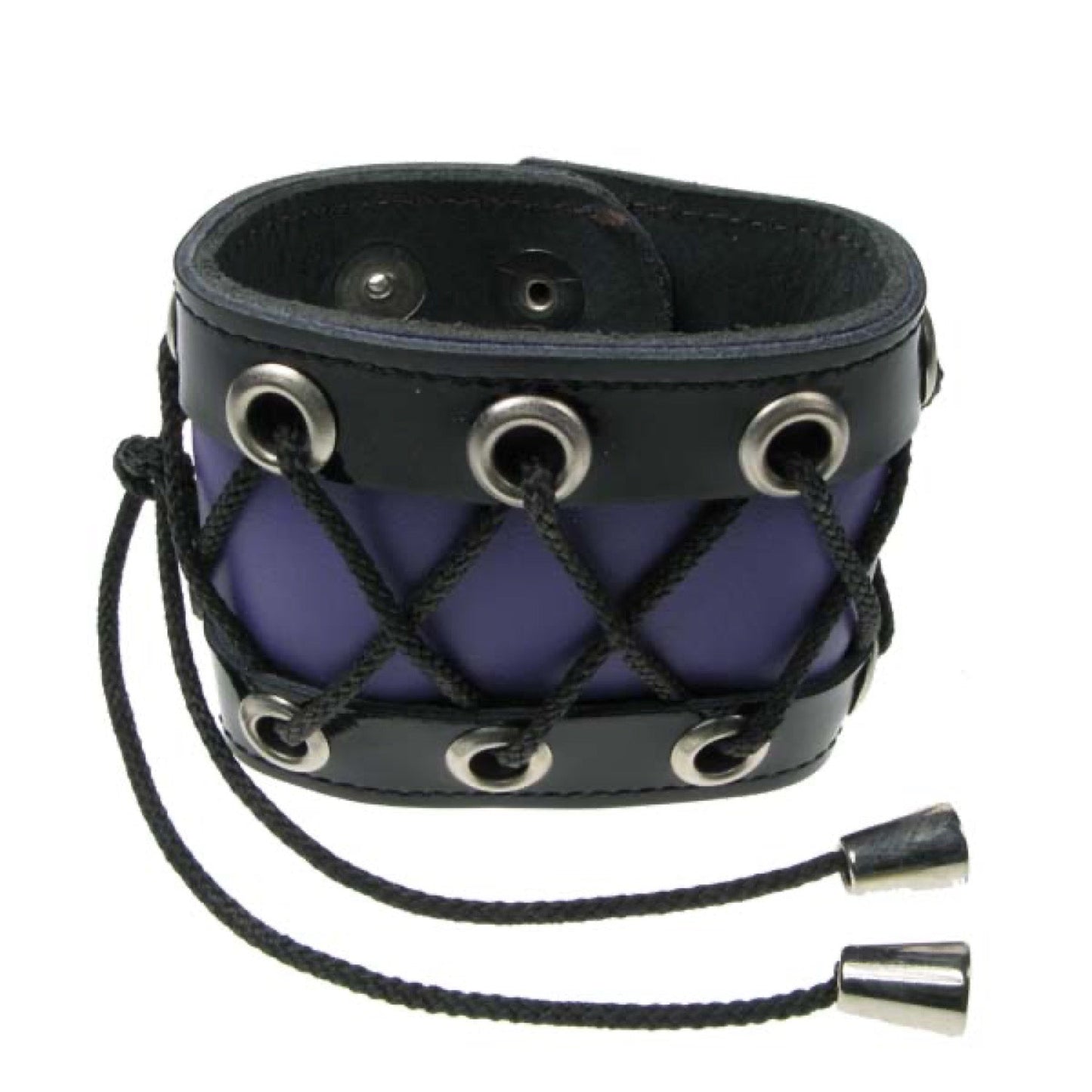 WB404B DOUBLE LAYER WB, LACED UP DESIGN Leather Wristband - Purple  Black