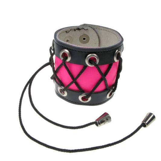 WB404C DOUBLE LAYER WB, LACED UP DESIGN Leather Wristband - F.Pink  Black