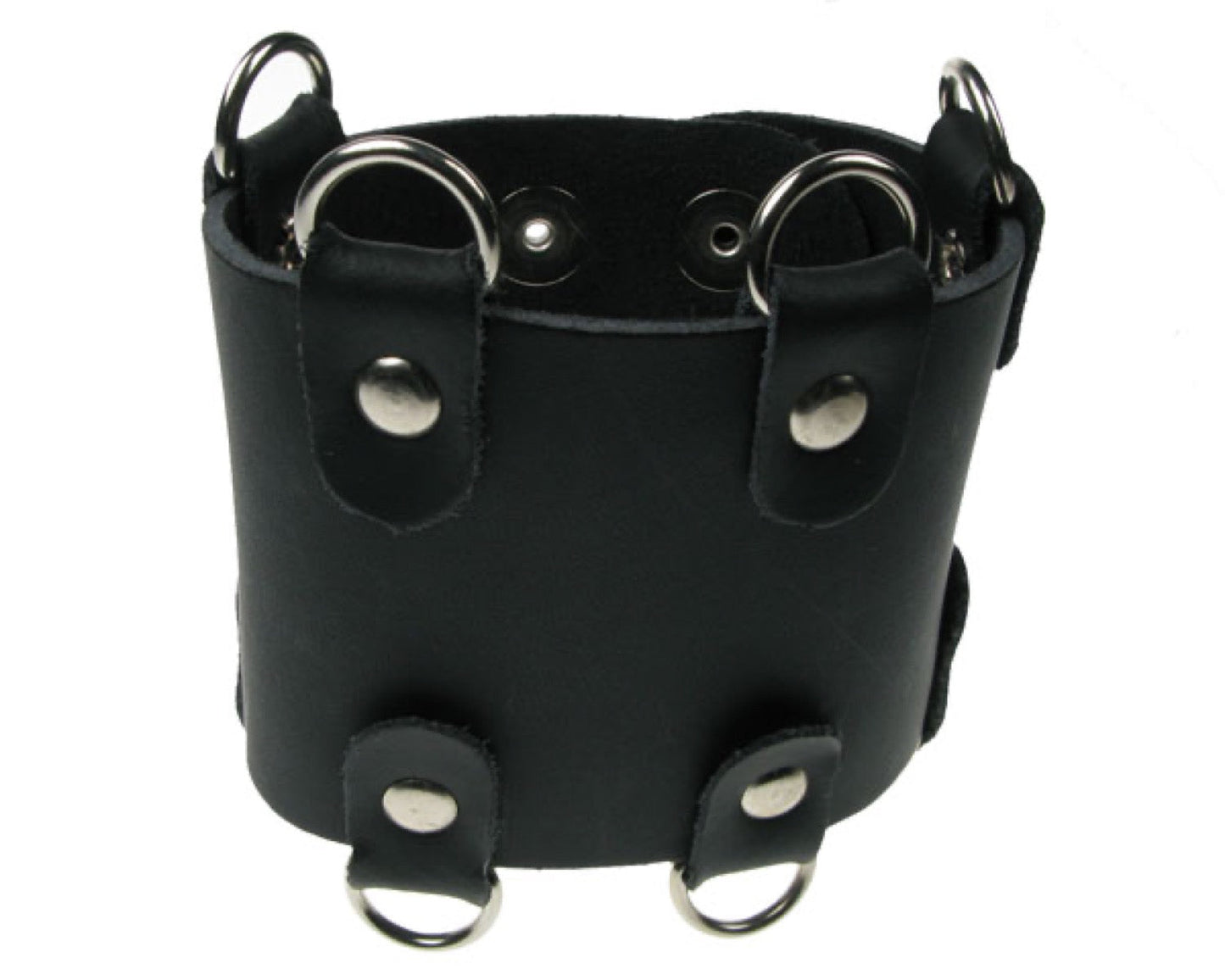 WB405 4 ROW WIDTH, D RINGS ON EDGE, BUTTONED Leather Wristband - Black
