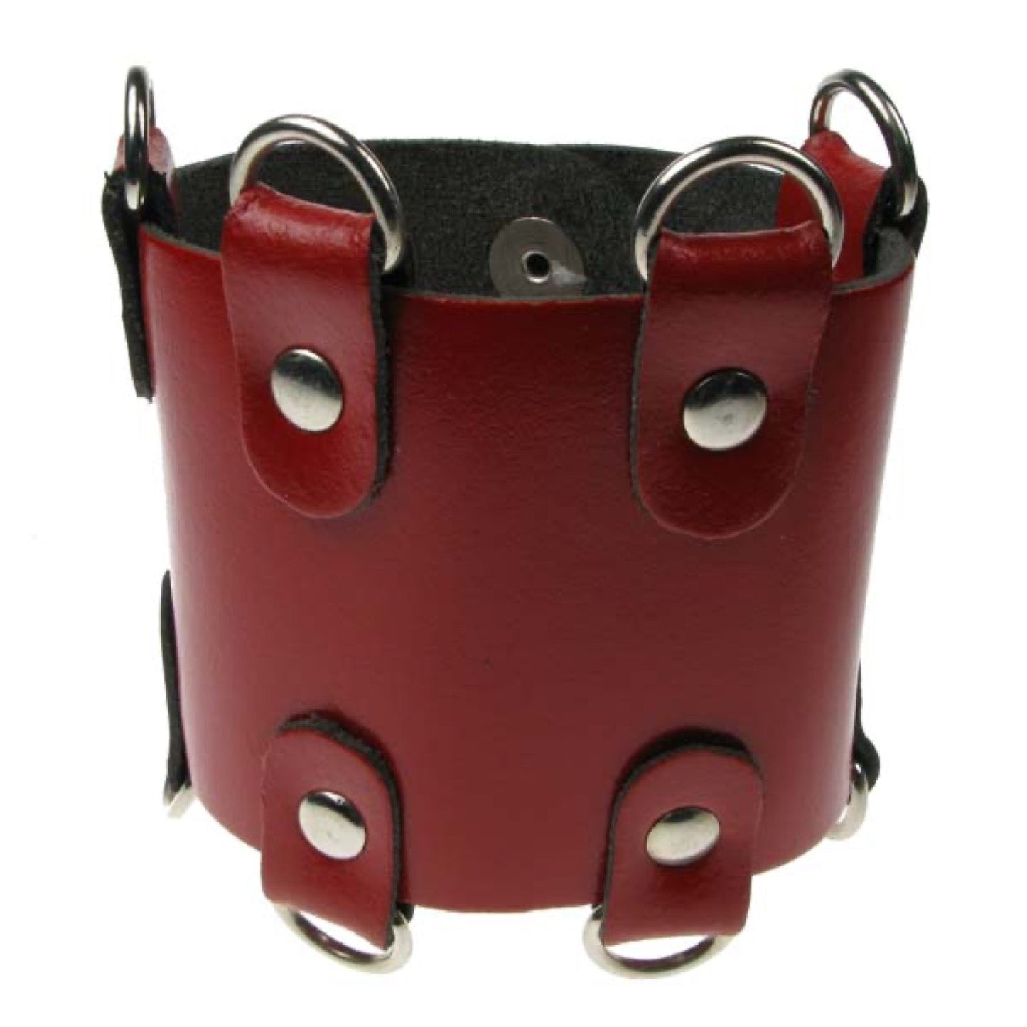 WB405B 4 ROW WIDTH, D RINGS ON EDGE, BUTTONED Leather Wristband - RED