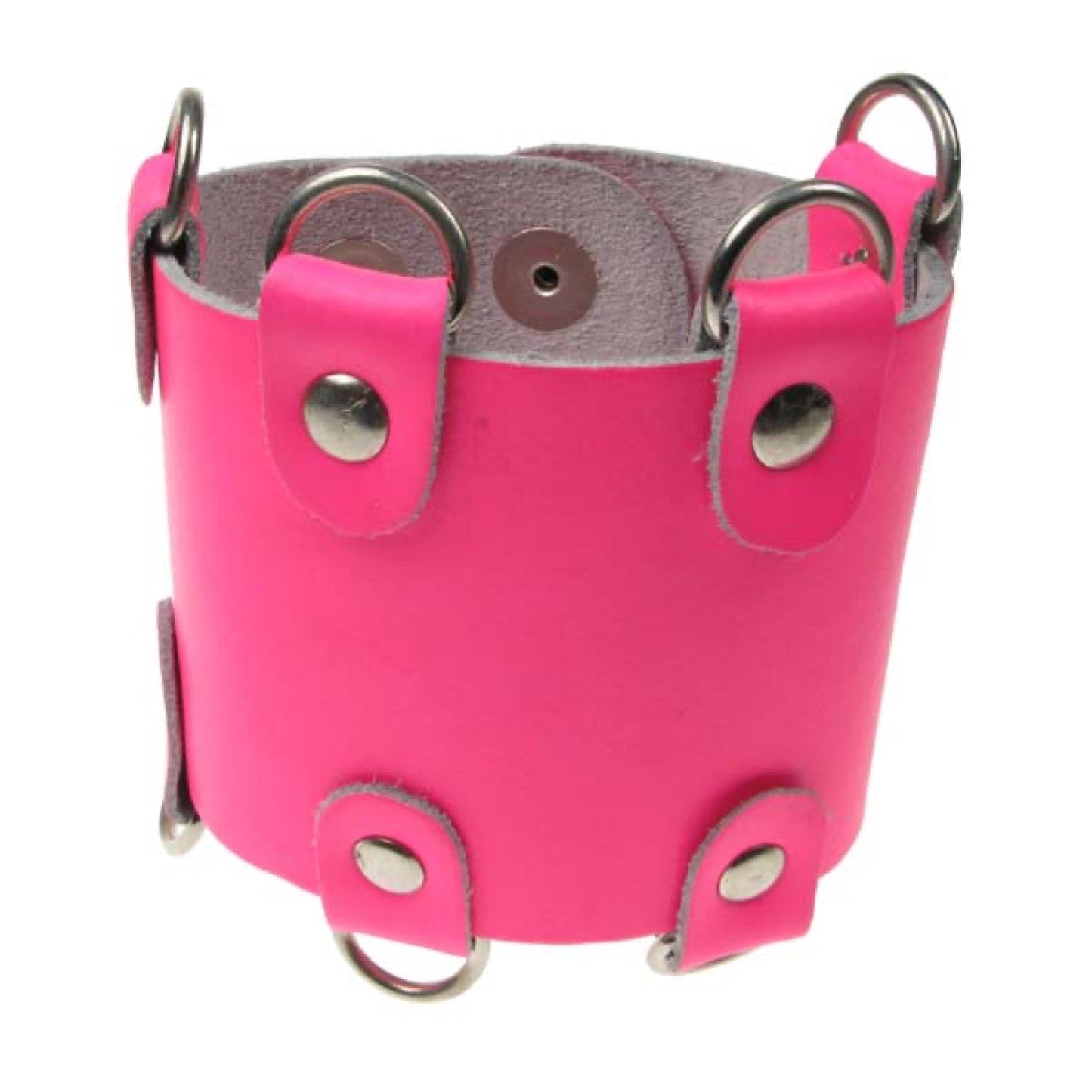 WB405C 4 ROW WIDTH, D RINGS ON EDGE, BUTTONED Leather Wristband - F.Pink
