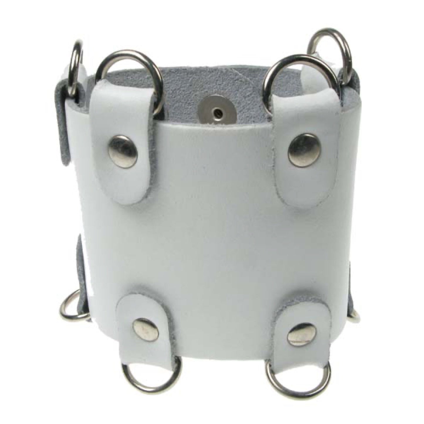 WB405D 4 ROW WIDTH, D RINGS ON EDGE, BUTTONED Leather Wristband - WHITE