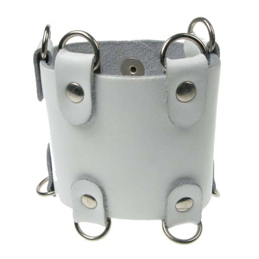 WB405D 4 ROW WIDTH, D RINGS ON EDGE, BUTTONED Leather Wristband - WHITE