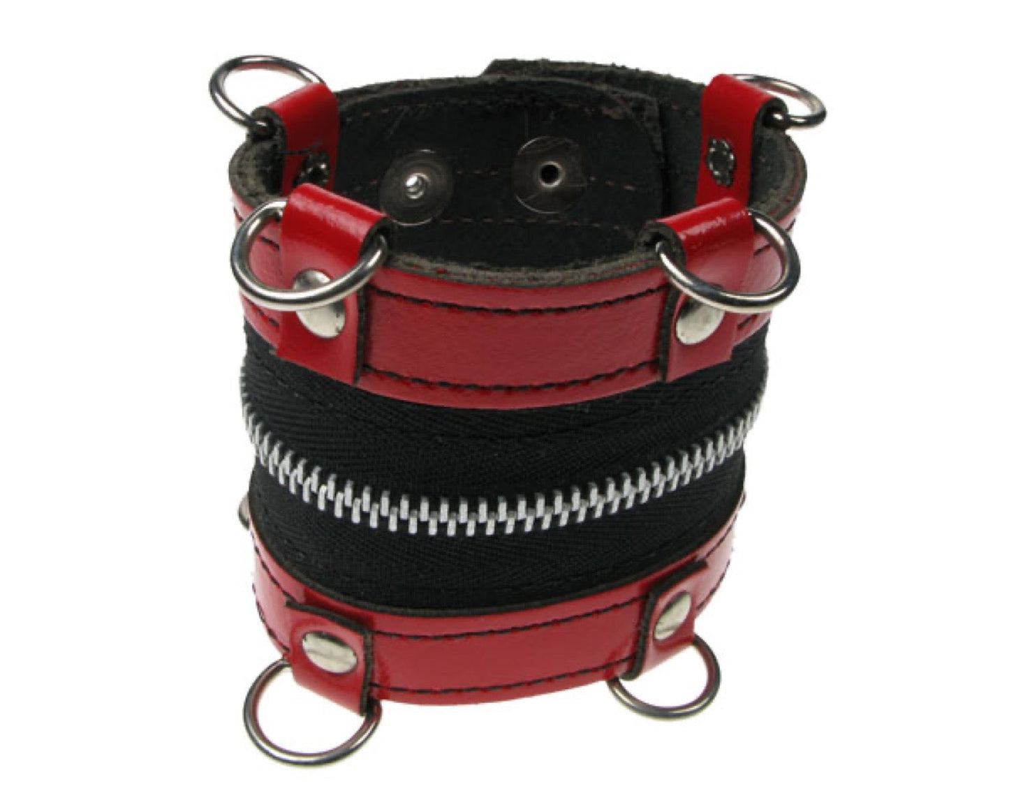 WB406 DOUBLE LAYER, D RINGS ON SIDE, ZIP IN THE MIDDLE Leather Wristband