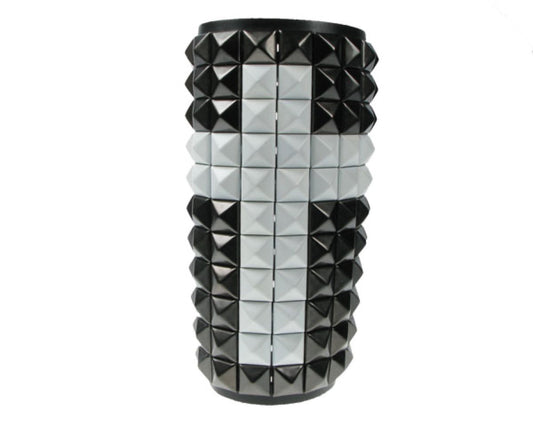 WB407 11 Row Black Pyramid with White Cross Pyramid Armband Leather Gauntlet Leather Wristband