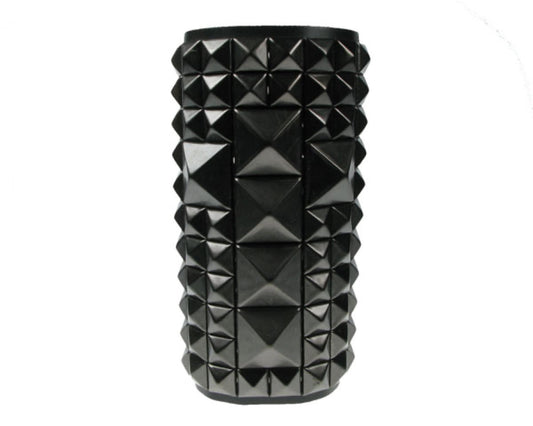 WB408 11 Row Black Pyramid with Large Black Pyramid Cross Leather Gauntlet Leather Wristband