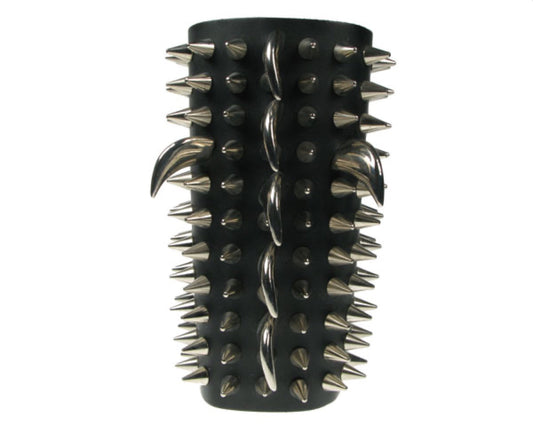 WB412 11 Row Cone w/ Assorted Saber Claw Crucifix Leather Armband Leather Wristband