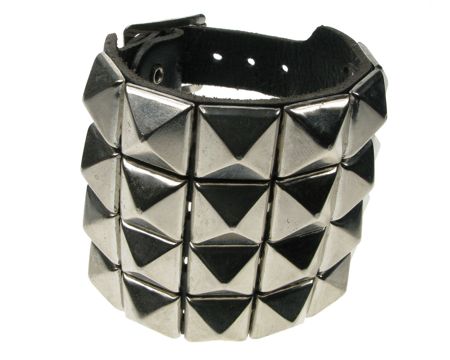 WB417 4 ROW NEW PYRAMID Leather Wristband - Black