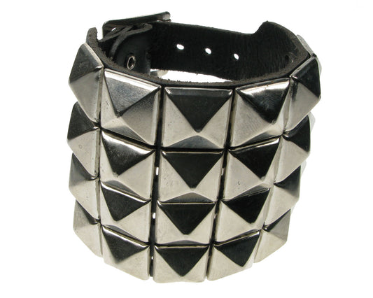 WB417 4 ROW NEW PYRAMID Leather Wristband - Black