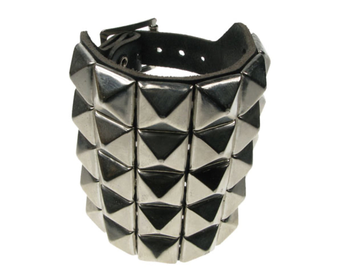 WB418 5 ROW NEW PYRAMID Leather Wristband - Black