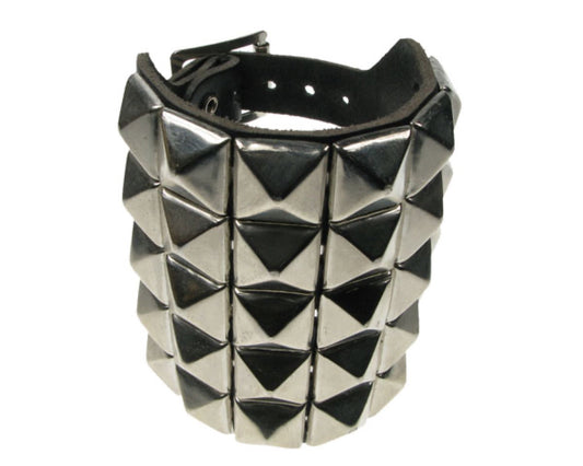 WB418 5 ROW NEW PYRAMID Leather Wristband - Black
