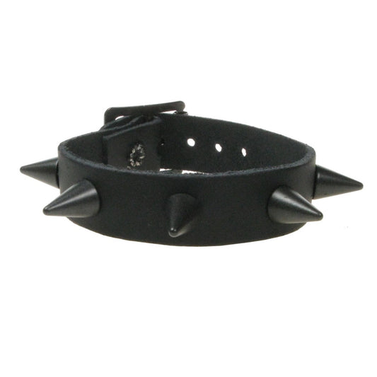 WB421C 1 ROW BLACK CONE WRISTBAND - BLACK  Leather Wristband