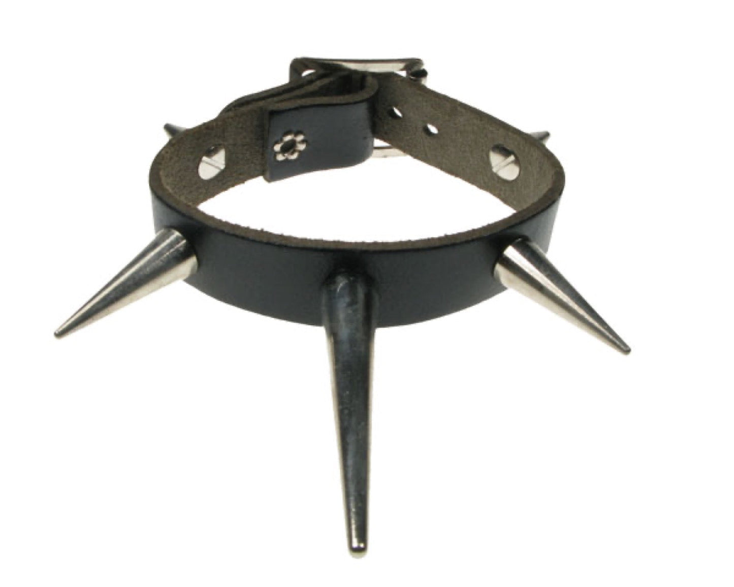 WB425 1 ROW Small, Medium and Large CONE SPIKE Leather Wristband - Black