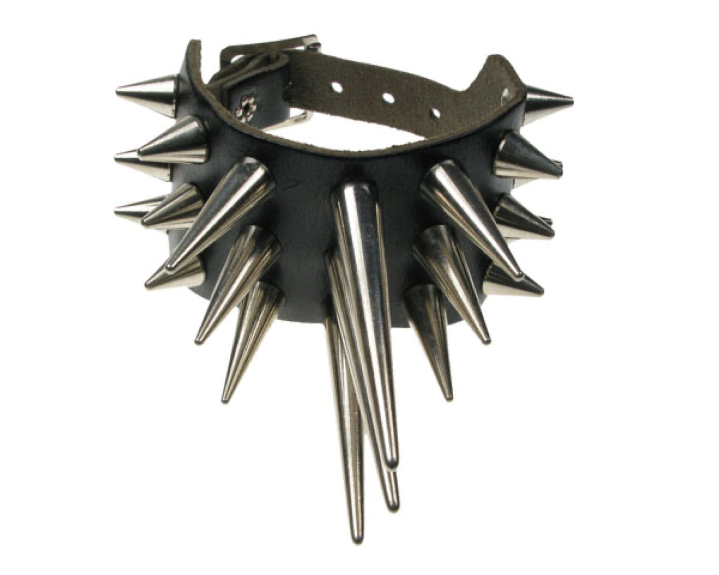 WB427 3 ROW Small, Medium and Large CONE SPIKE Leather Wristband - Black