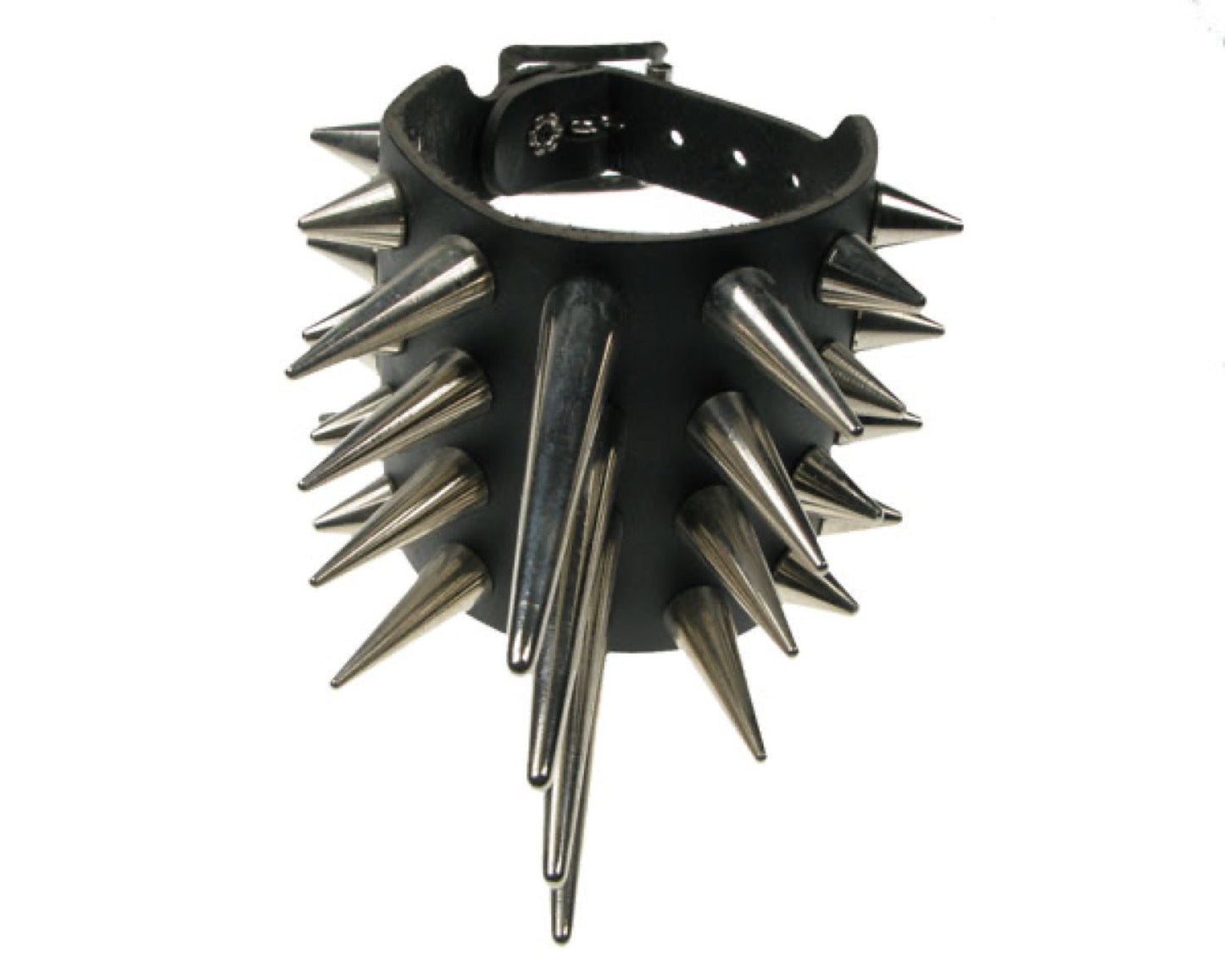 WB428 4 ROW Small, Medium and Large CONE SPIKE Leather Wristband - Black