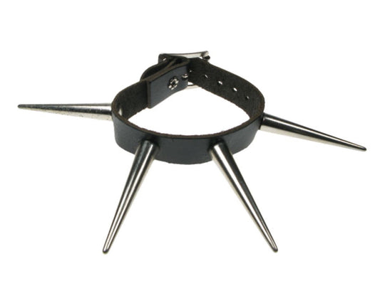 WB429 1 ROW LARGE CONE SPIKE Leather Wristband - Black