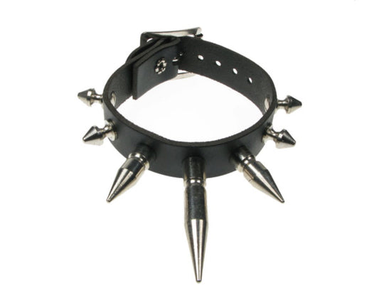 WB431 1 ROW S/M/L SPIKE Leather Wristband - Black