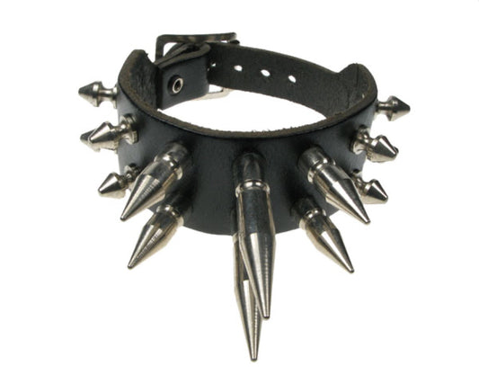 WB432 2 ROW S/M/L SPIKE Leather Wristband - Black