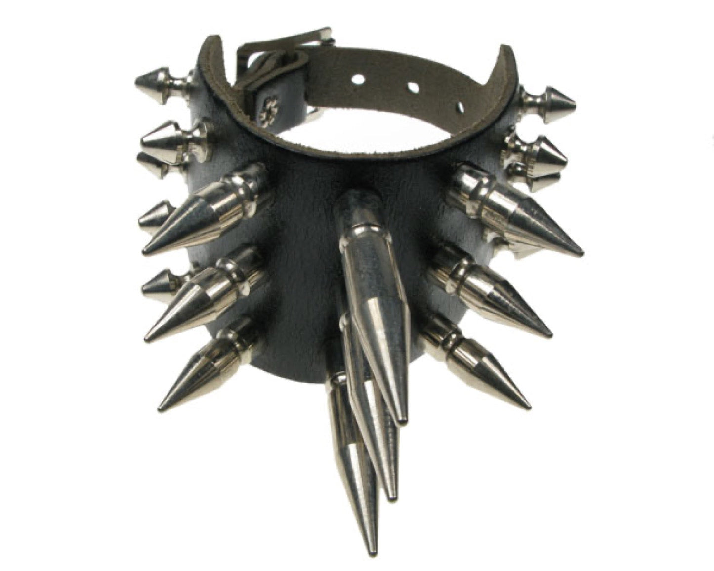 WB433 3 ROW S/M/L SPIKE Leather Wristband - Black