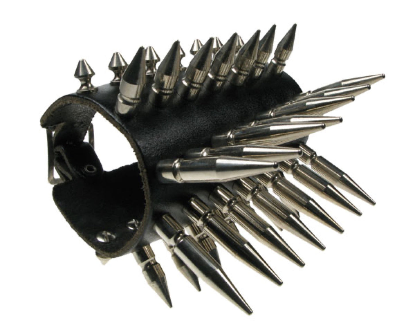 WB434 7 ROW S/M/L SPIKE Leather Wristband - Black