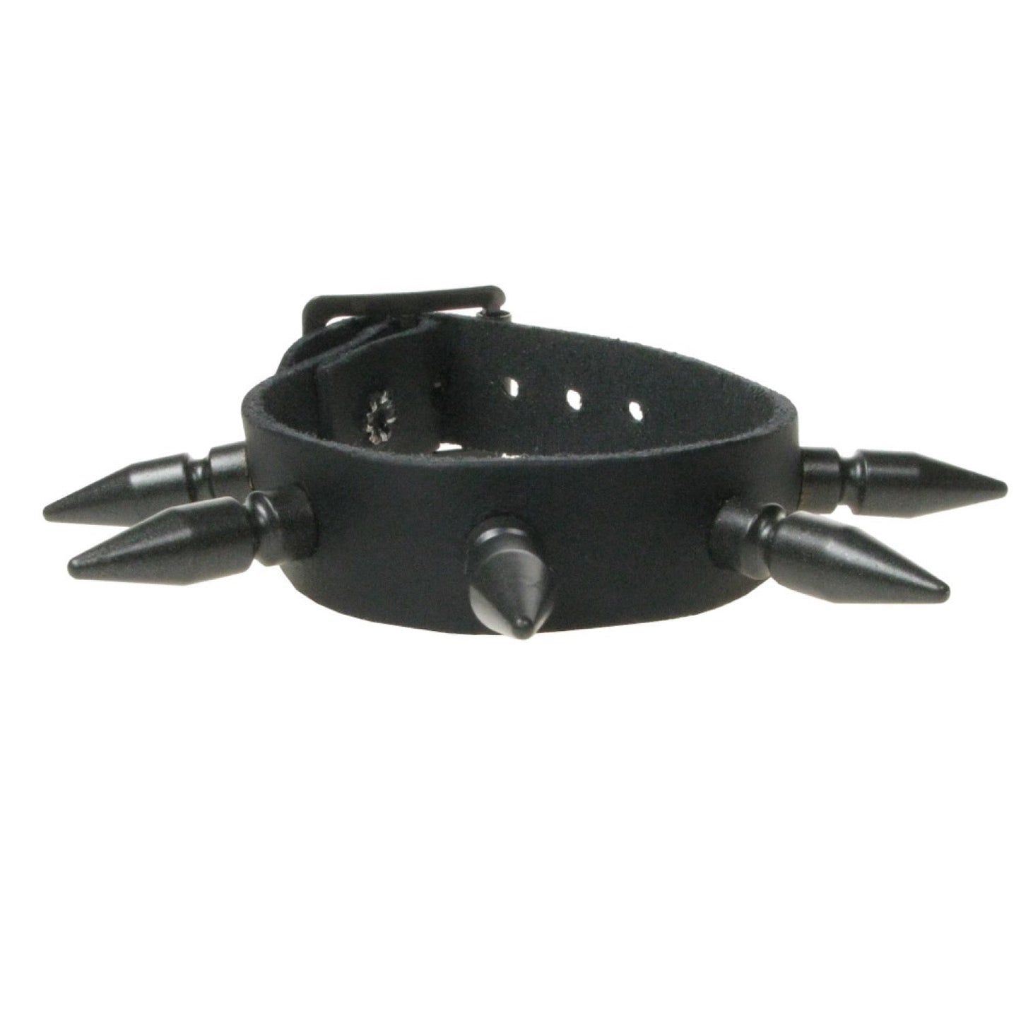 WB437C 1 ROW MEDIUM BLACK SPIKE Leather Wristband - BLACK