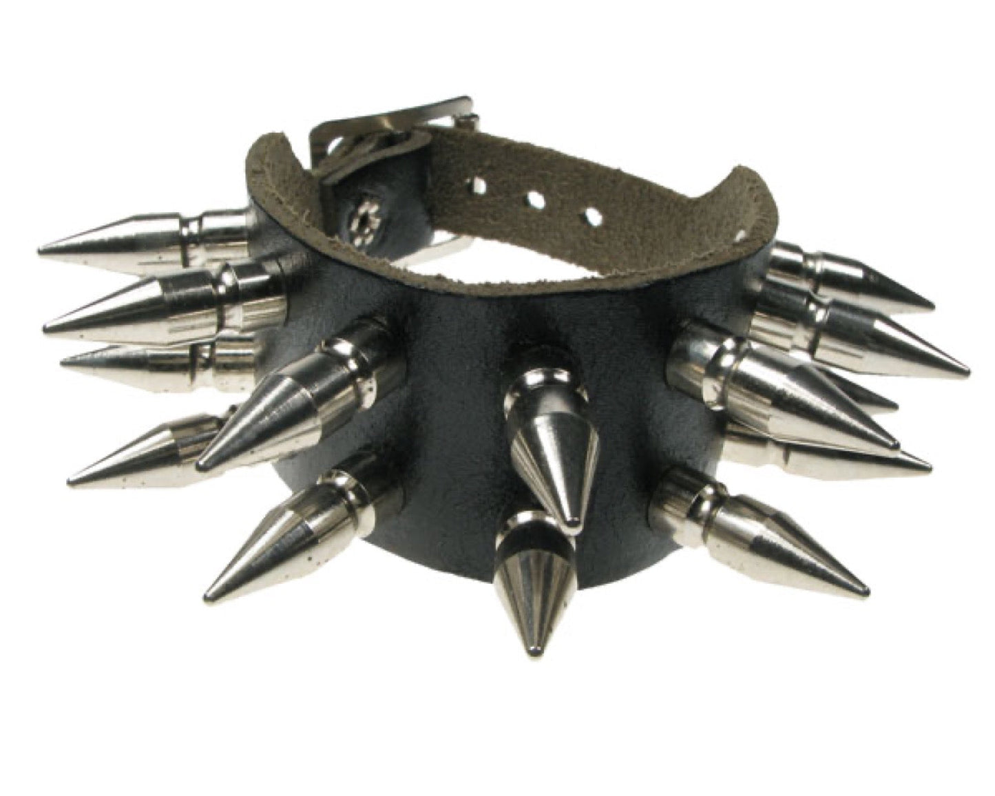 WB438 2 ROW MEDIUM SPIKE Leather Wristband - Black