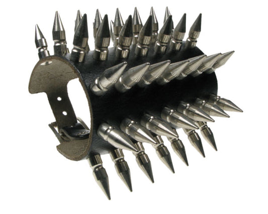 WB441 7 ROW MEDIUM SPIKE Leather Wristband - Black