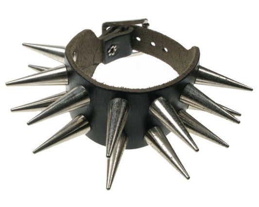 WB444 2 ROW MEDIUM CONE Leather Wristband - Black