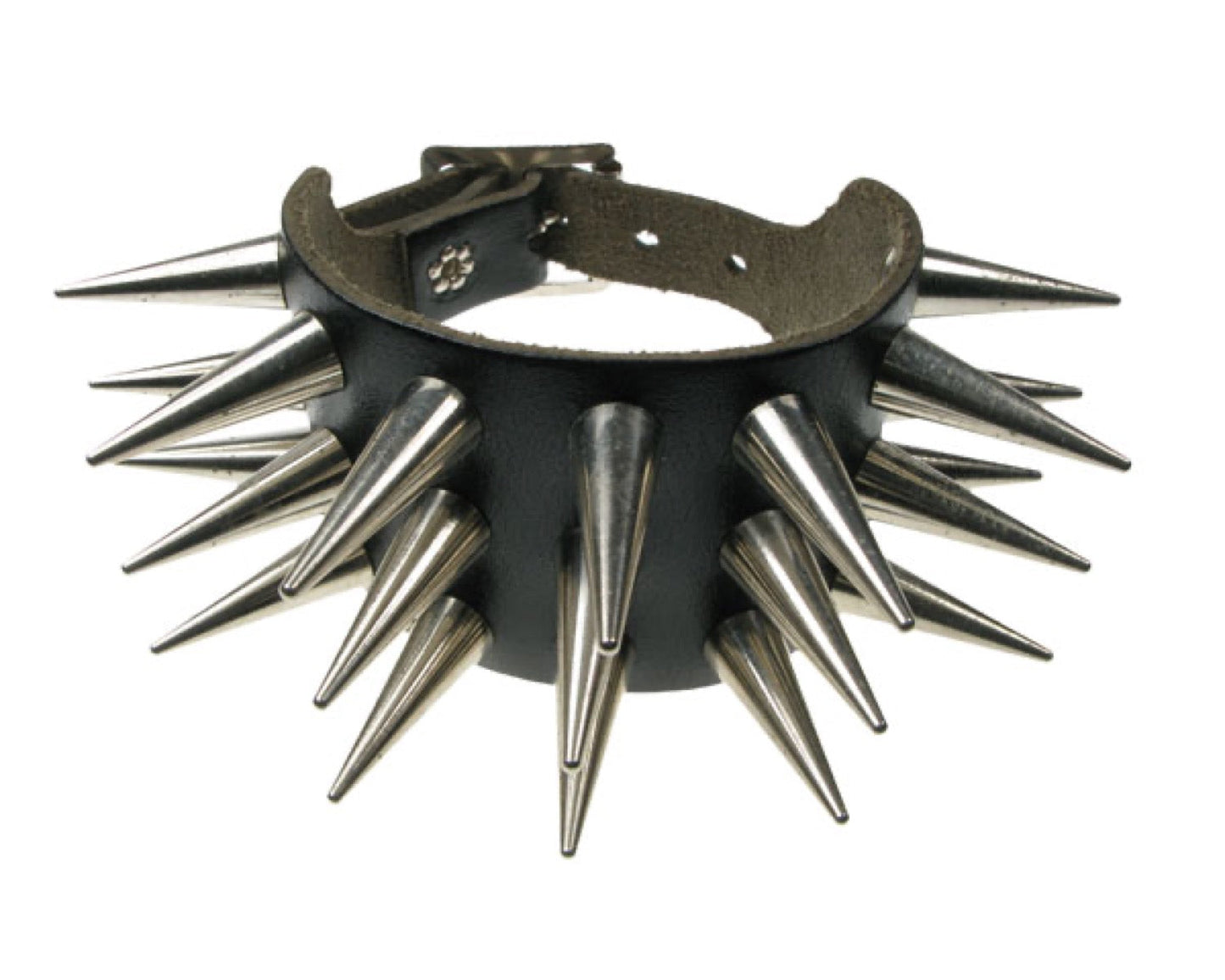 WB445 3 ROW MEDIUM CONE Leather Wristband - Black