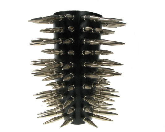 WB449 10 ROW MIXED LARGE AND MEDIUM SPIKE LEATHER ARMBAND/LEATHER GAUNTLET/LEATHER WRISTBAND