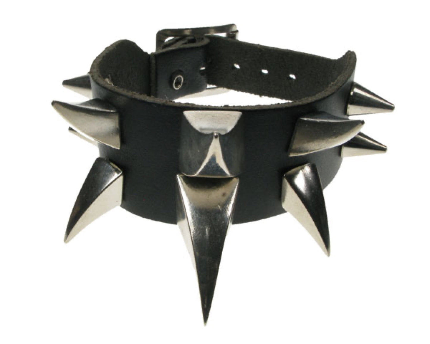 WB454 2 ROW MIXED Medium and Large CLAW AND SMALL CONES Leather Wristband - Black